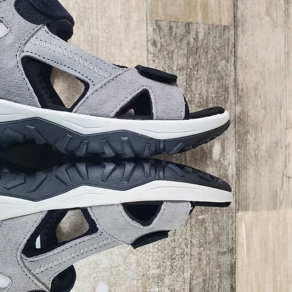 Kuru Tread Womens Sandals Sz 8 M Fossil Gray Sky Blue Jet Black Suede Comfort - Picture 9 of 12